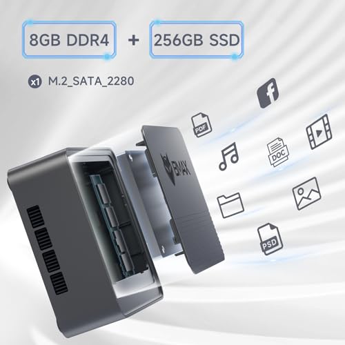 Mini PC, Fanless Intel N4000, 8GB LPDDR4 RAM, 128GB eMMC, WiFi5, HDMI, VGA, 4K HD, Dual WiFi, BT4.2 K245180