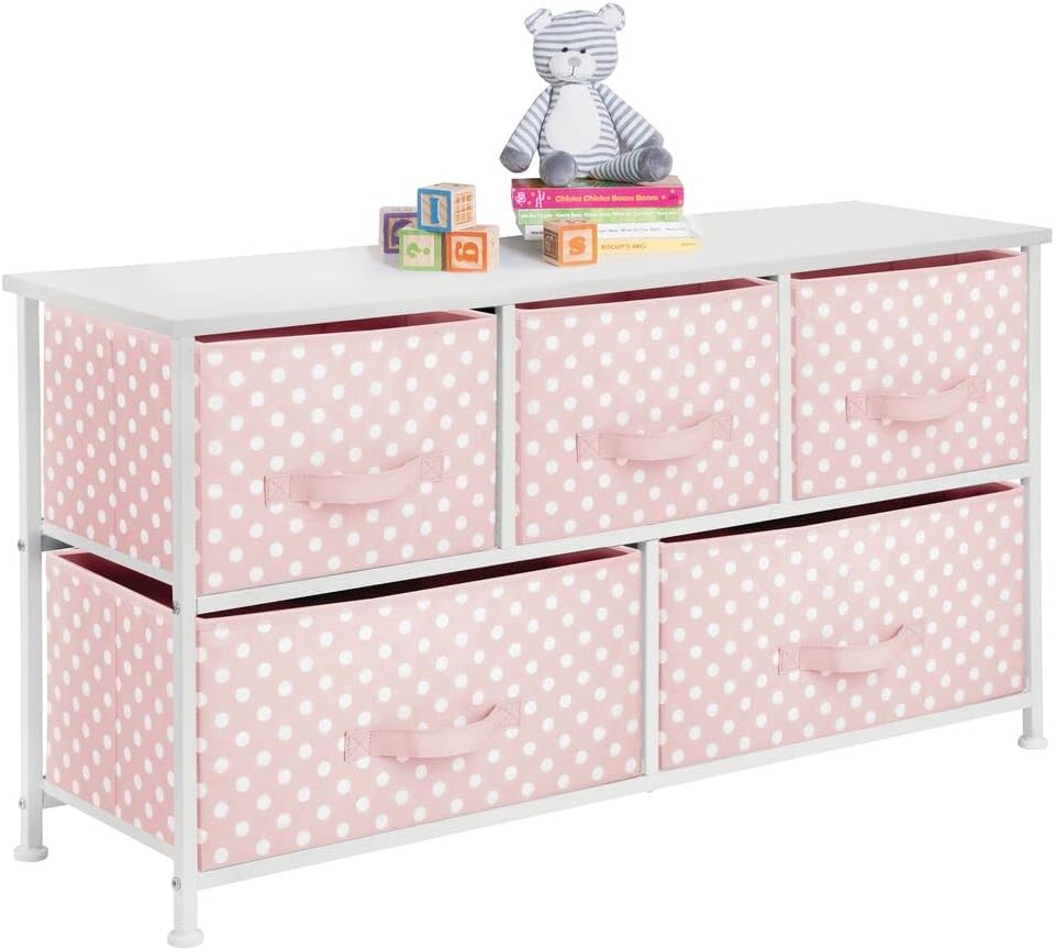 Steel Frame Wood Top 5 Removable Fabric Drawers Dresser T873