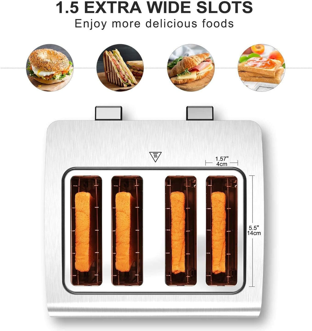 4 Slice Wide Slot Stainless Steel Toaster O183