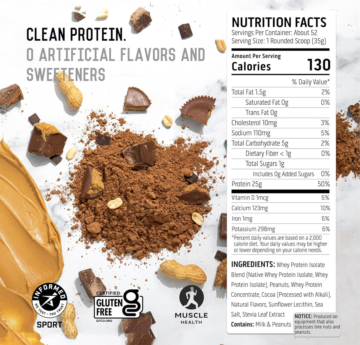 100% Whey Protein Powder, Chocolate Peanut Butter 4 lb & Creatine Monohydrate Powder, Unflavored 45 Servings H6582
