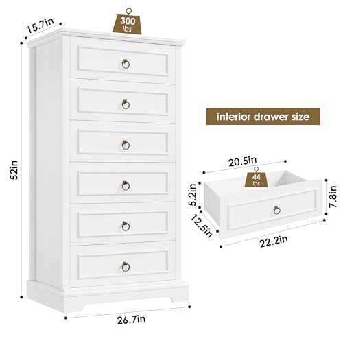 6 Drawer Tall Wood Dresser C814