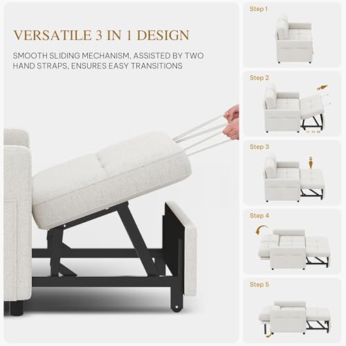 Grey 3-in-1 Convertible Sofa Bed with Pull-Out Bed I687