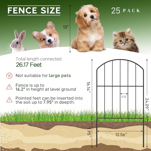 Black 10ft x 24in Rustproof Metal Garden Fence, 10 Pcs W8088