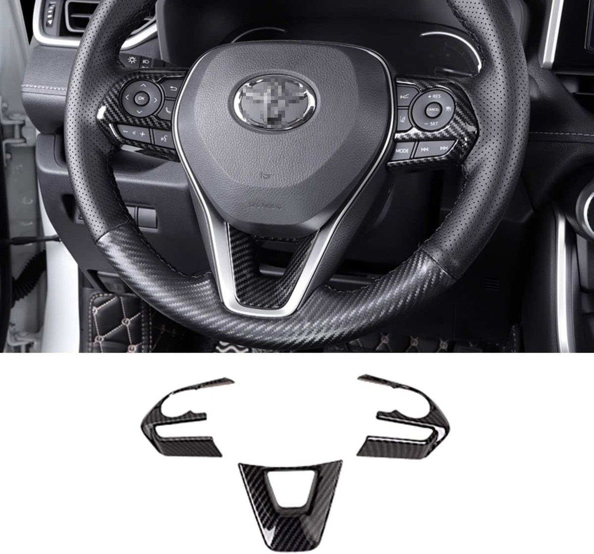 ABS Carbon Fiber Steering Wheel Cover Trim 3pcs F114
