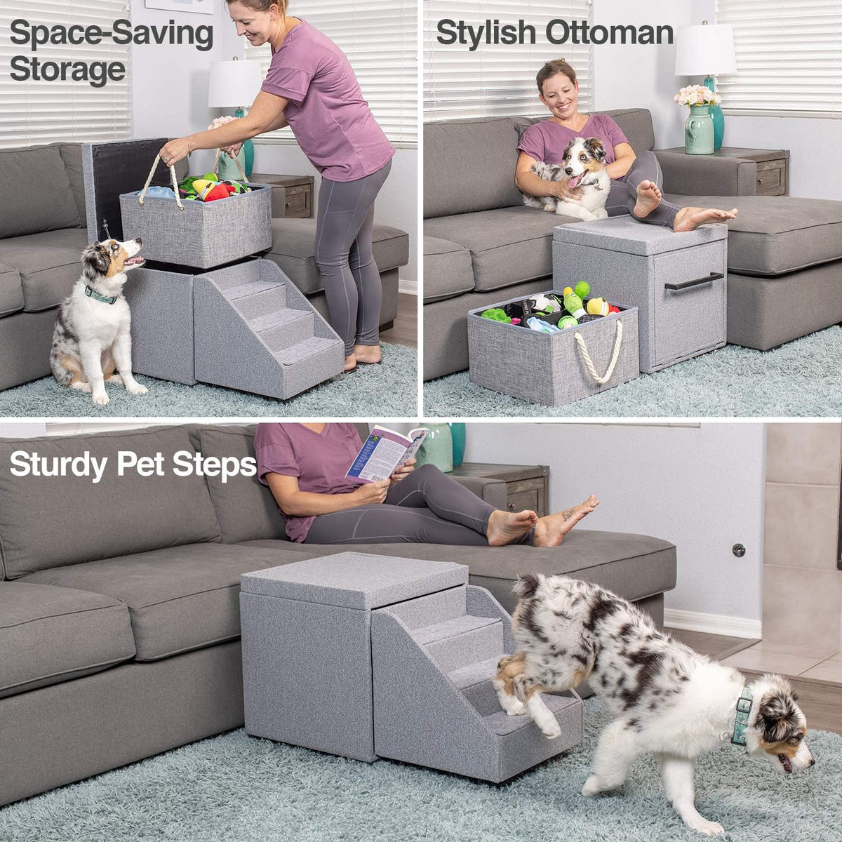 Foldaway Pet Stairs and Storage Ottoman 18x18x18” B160