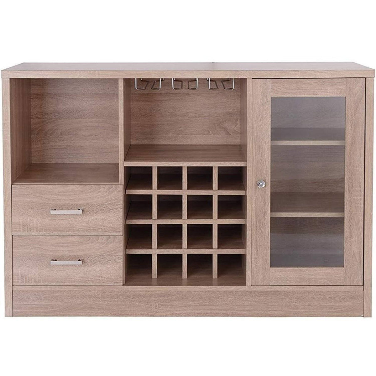 Contemporary Wooden Server with Side Door Storage Cabinets and Two Drawers Brown Q8136