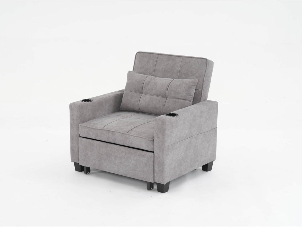 Light Grey 3-in-1 Pull Out Sleeper Chair Bed with USB Ports C8065