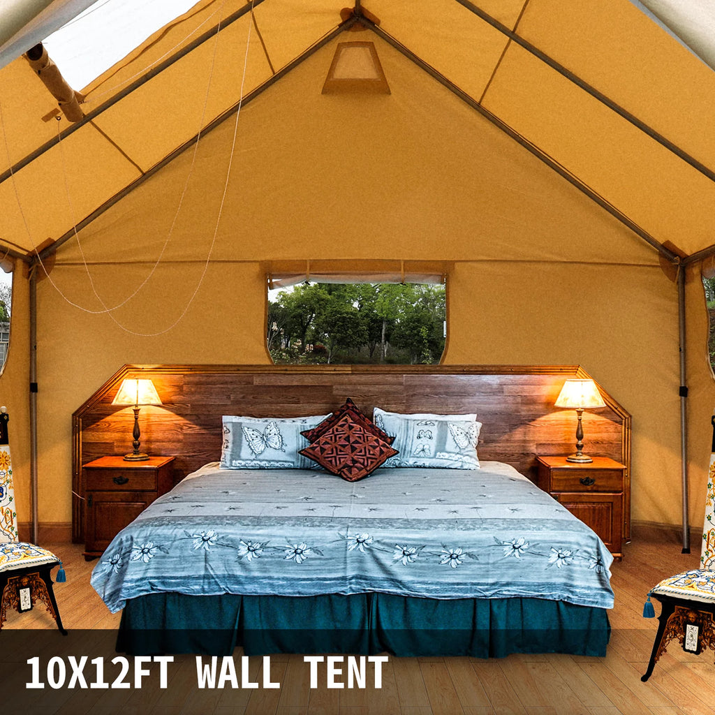 Canvas Wall Tent 10x12ft with PVC Storm Flap Waterproof with Stove Hole E94511