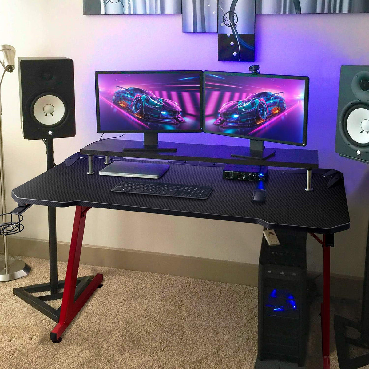 44 Inch Red Gaming Desk with Cup Holder & Headphone Hook C223
