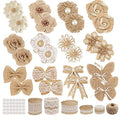 24 Burlap Flowers and Bowknots, 5 Lace Burlap Ribbon Rolls, 1 Twine Ribbon and Glue Point S549471