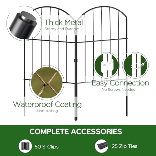 Black 10ft x 24in Rustproof Metal Garden Fence, 10 Pcs W8088