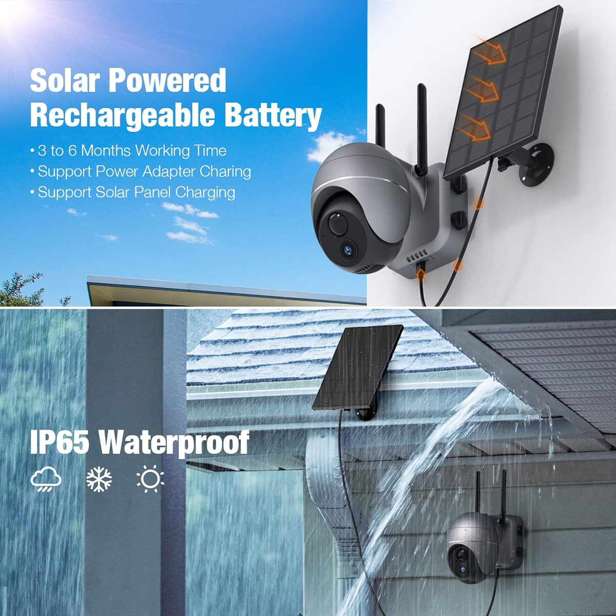 1080P Solar Powered Wireless Outdoor Security Camera with Night Vision V713311