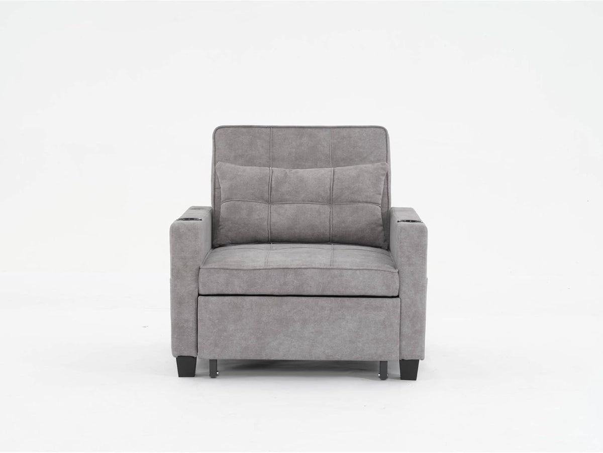 Light Grey 3-in-1 Pull Out Sleeper Chair Bed with USB Ports C8065