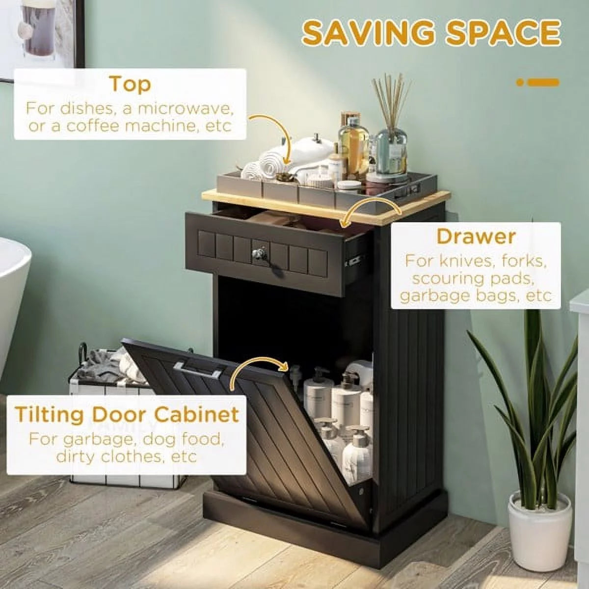Freestanding Trash Can Holder Cabinet with Drawer F4842