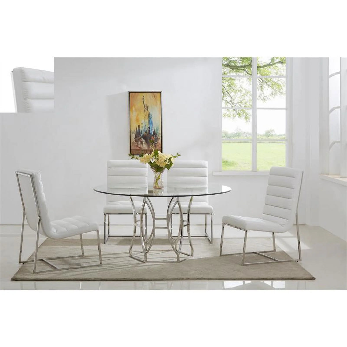 54" Stainless Steel Glass Round Dining Table B628965