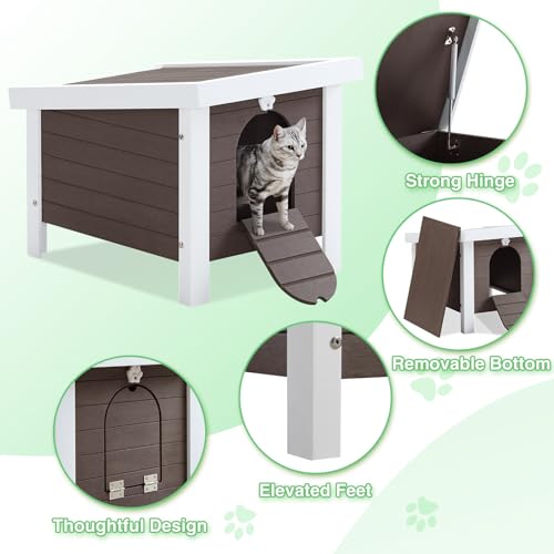 Weatherproof Insulated Small Animal House with Openable Roof, Elevated Feet, Brown O266