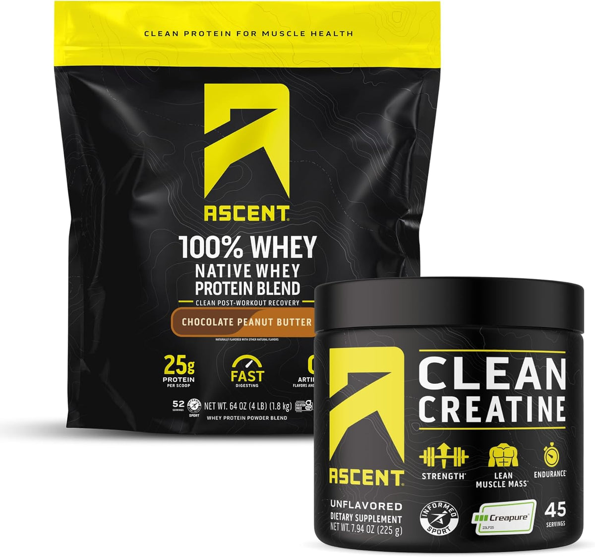 100% Whey Protein Powder, Chocolate Peanut Butter 4 lb & Creatine Monohydrate Powder, Unflavored 45 Servings H6582