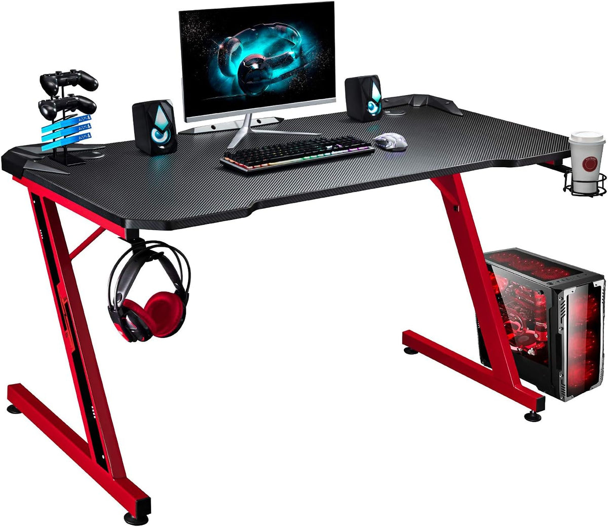 44 Inch Red Gaming Desk with Cup Holder & Headphone Hook C223
