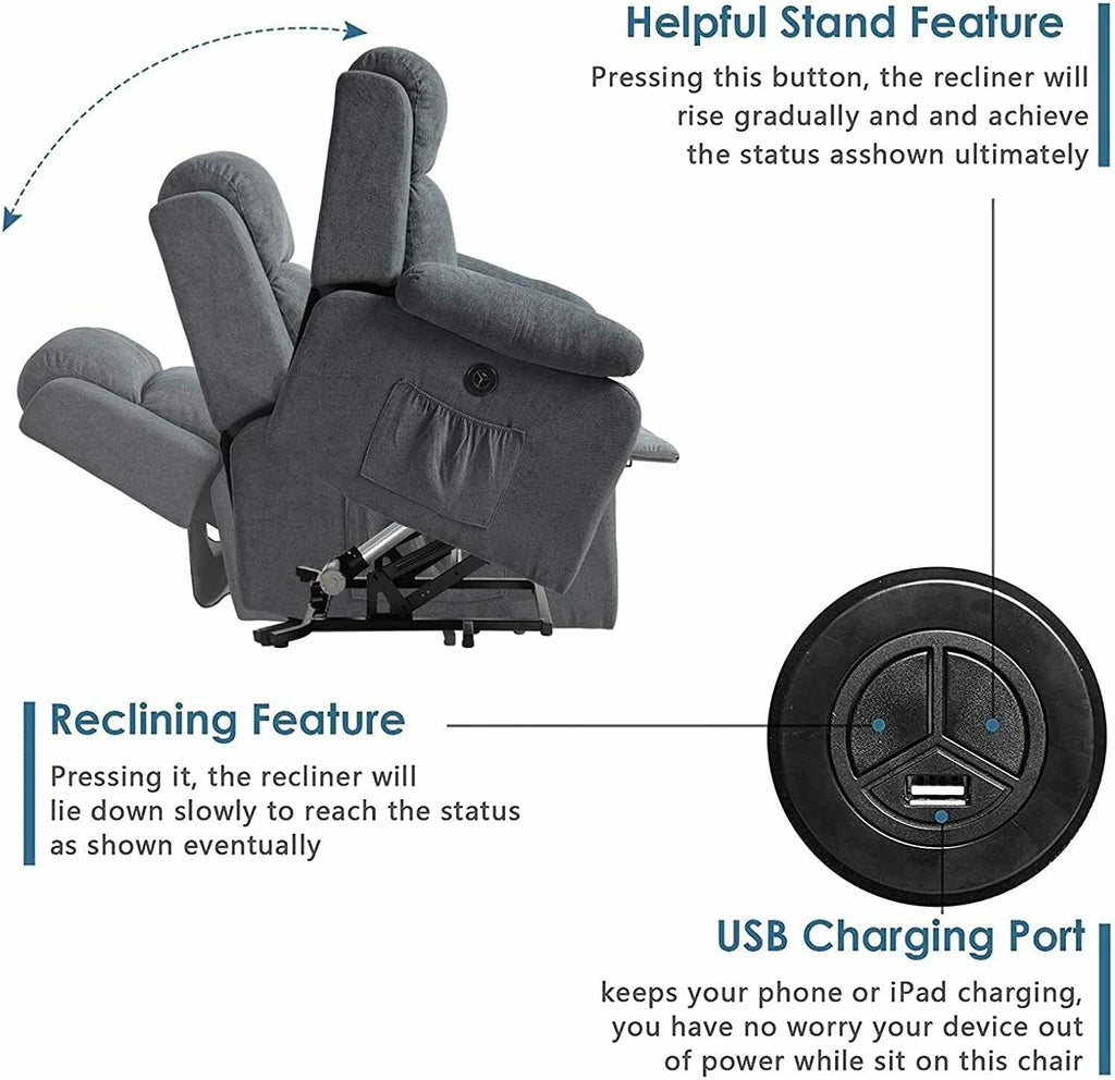 Grey Linen Electric Power Lift Recliner Sofa with Remote Control T73943