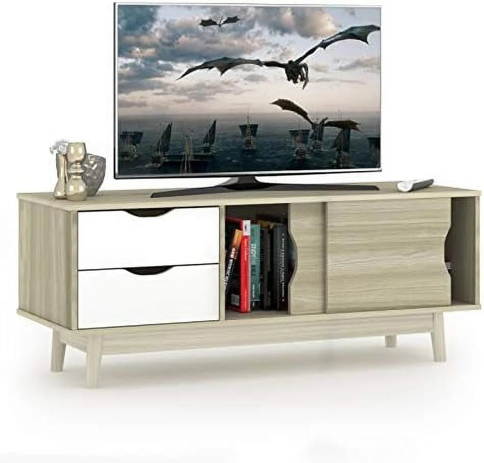 Modern Wood TV Stand with 2 Drawers & 2 Sliding Doors V722711