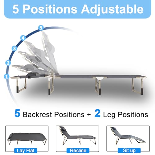 Portable Folding Camping Cot, 5-Position Reclining Lounge Chair with Pillow L2194