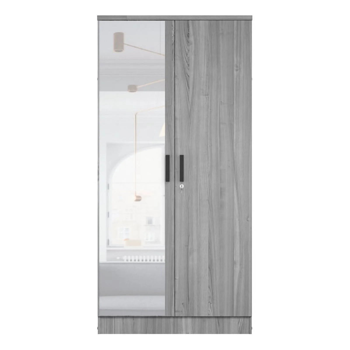 Gray Two Door Armoire Wardrobe with Mirror C245