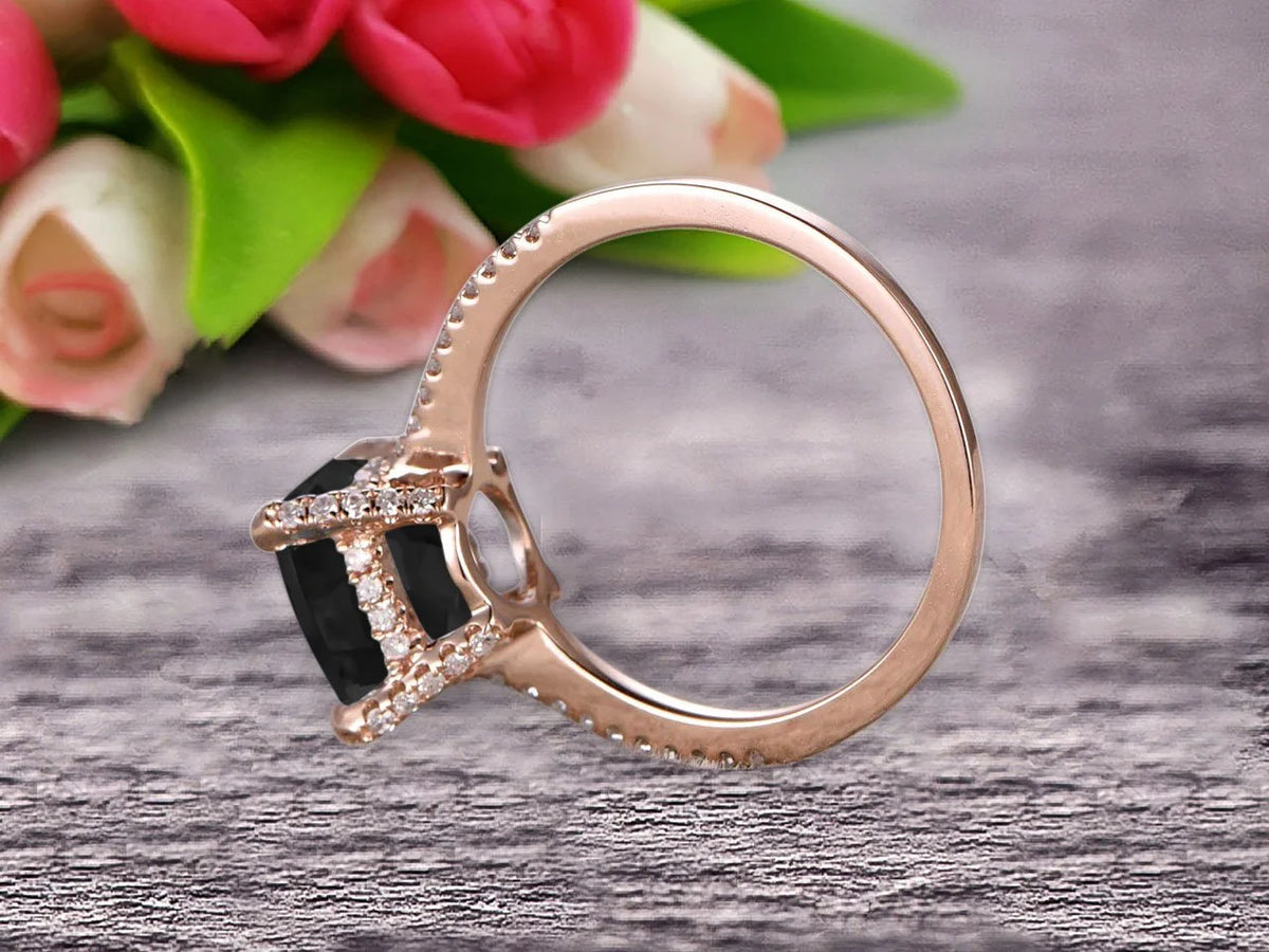 10K Rose Gold Black Diamond Moissanite Engagement Ring C73391