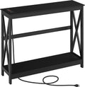 Black Console Table with Outlets and USB Ports W6687