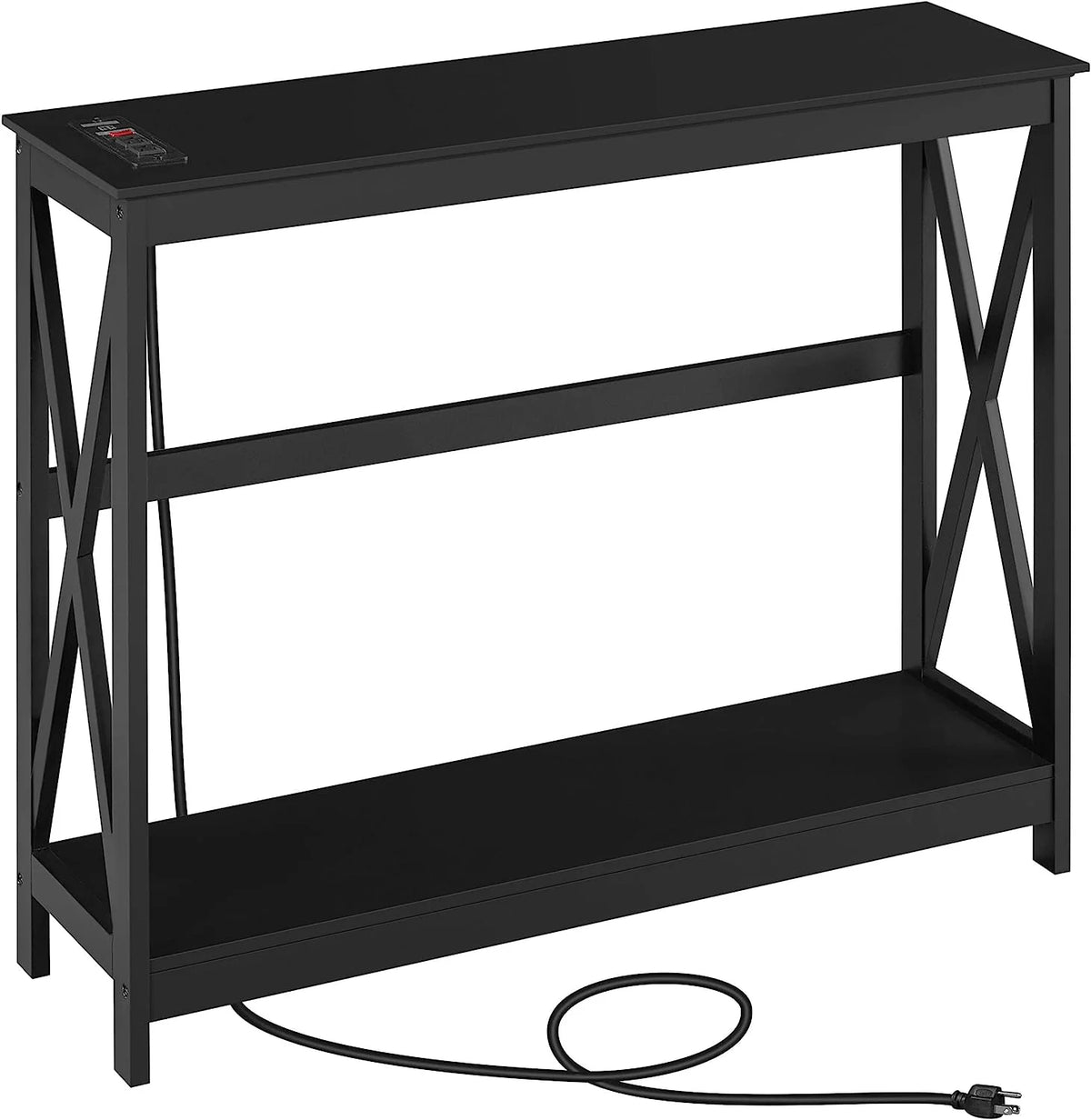 Black Console Table with Outlets and USB Ports W6687