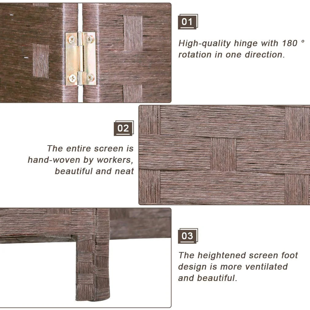 Brown Wood Mesh Folding Room Divider Screen W223