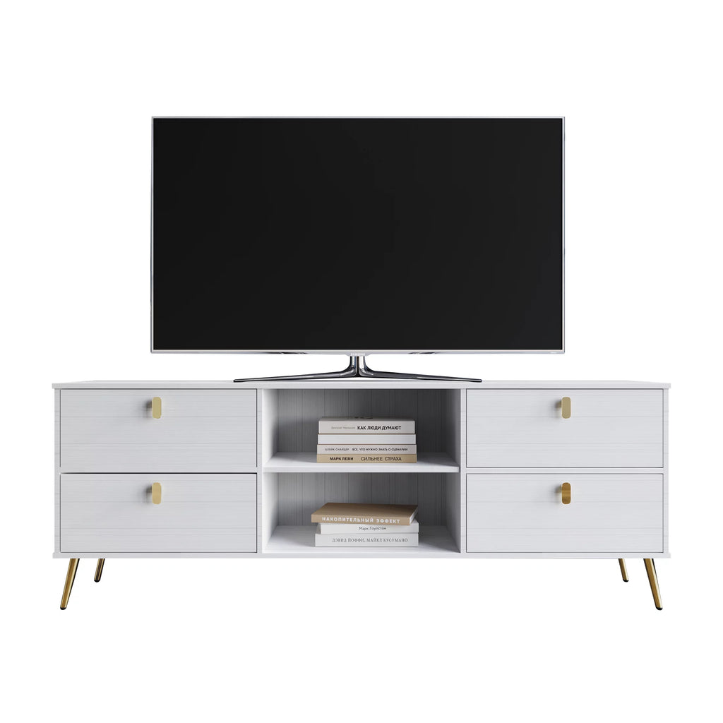 White Wood TV Stand with Gold Metal Legs P46696