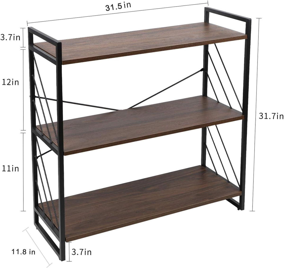 3 Tier Industrial Bookshelf, Walnut I15579