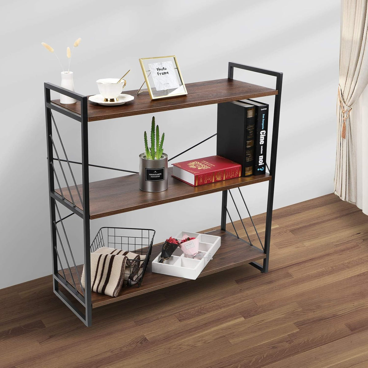 3 Tier Industrial Bookshelf, Walnut I15579
