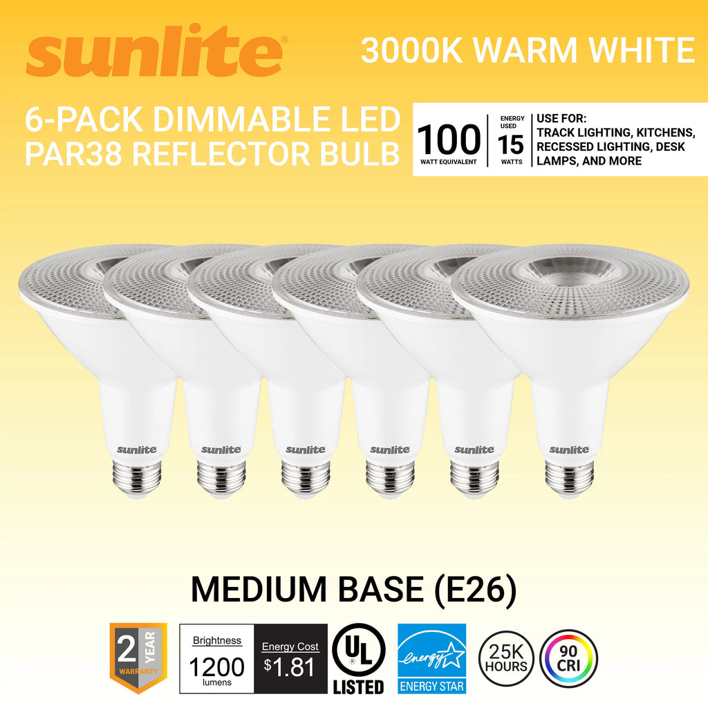LED PAR38 Long Neck Spotlight Bulb 15 Watts Dimmable 3000K Warm White 6-Pack J5475