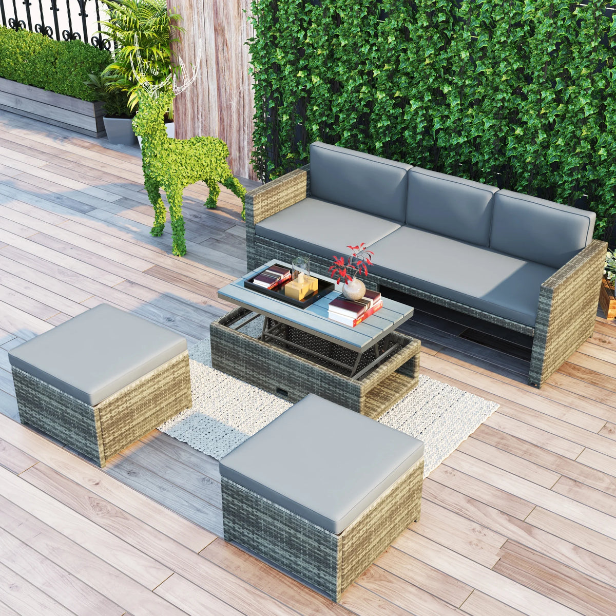 Grey 4 Piece PE Wicker Rattan Outdoor Sofa Set B347