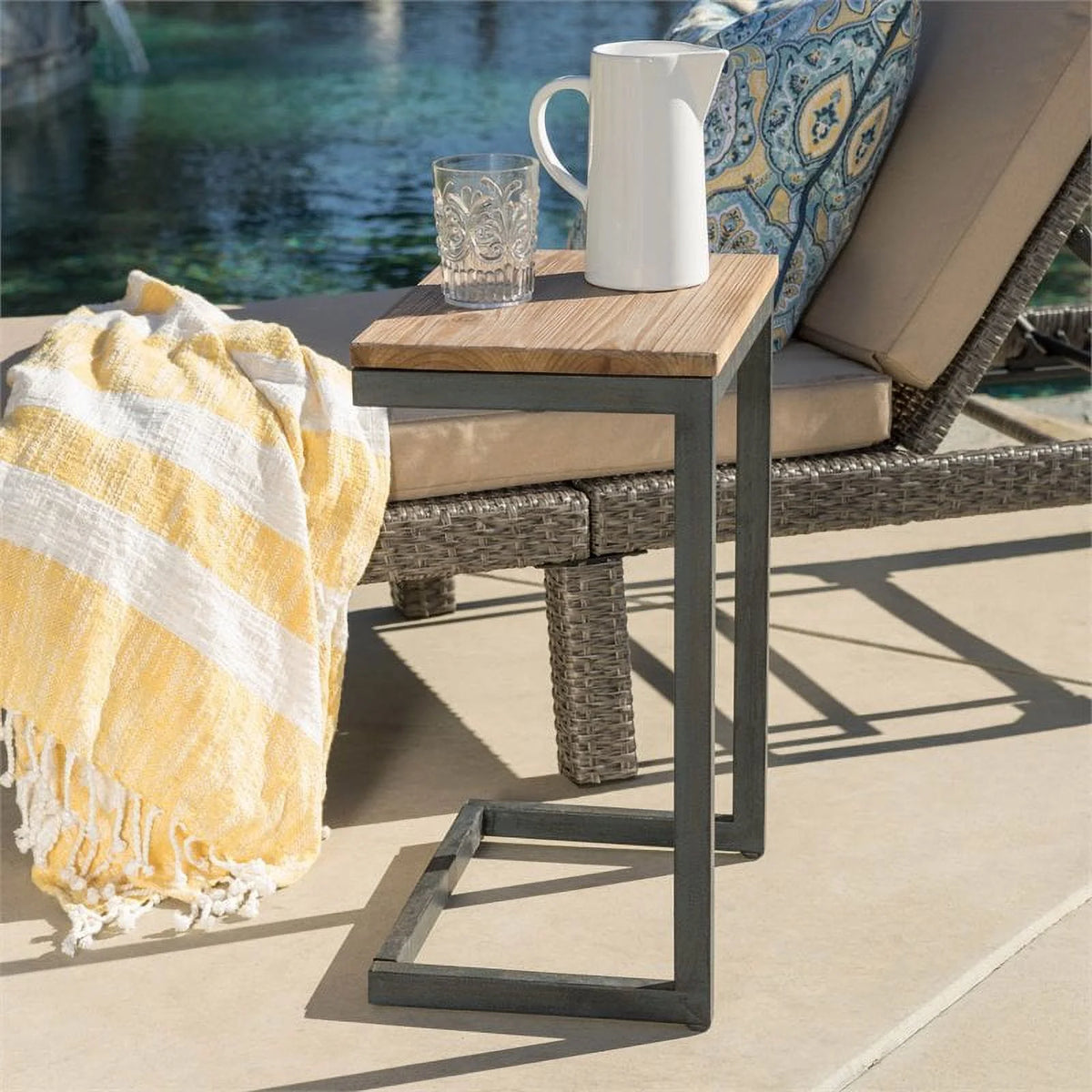 Fir Wood Outdoor C-Shaped Patio End Table X3112