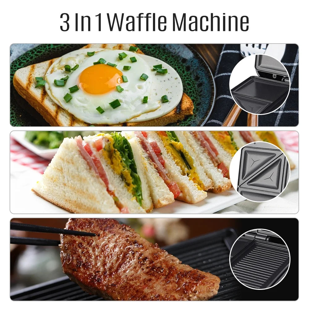 1400W Non-Stick 3in1 Electric Grill Waffle Maker Y605472