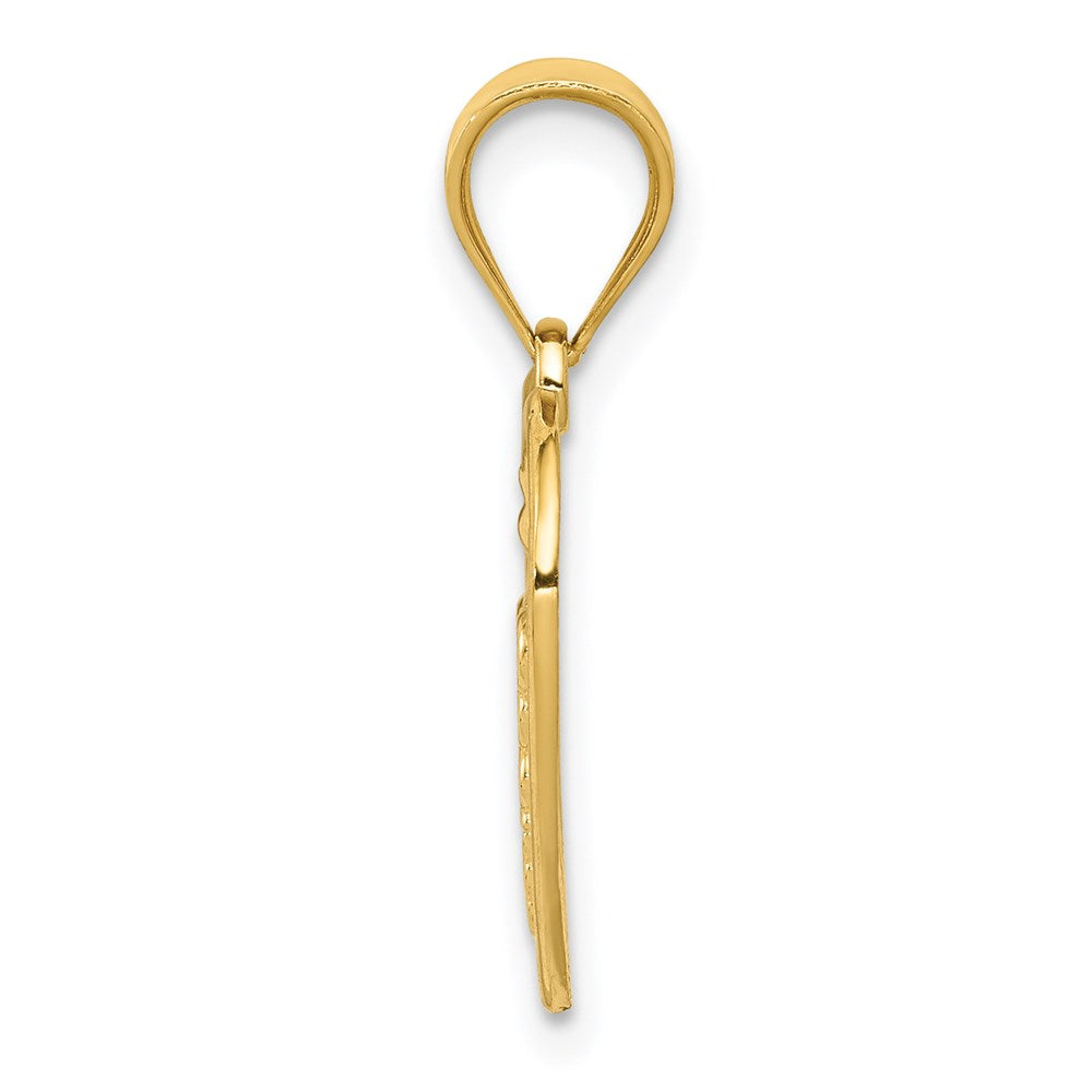 14K Yellow Gold Caduceus Heart Pendant F1816
