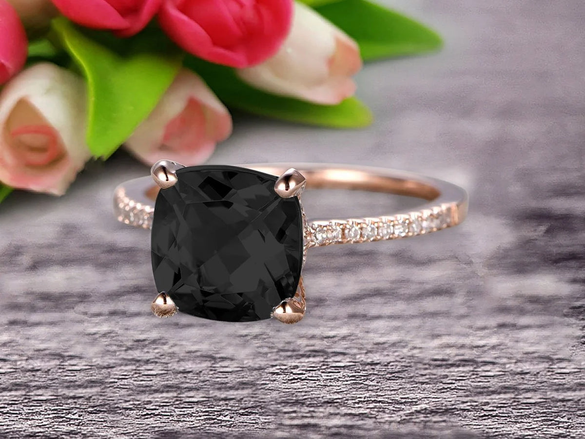 10K Rose Gold Black Diamond Moissanite Engagement Ring C73391