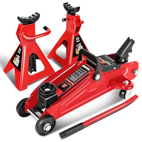 Low Profile Hydraulic Trolley Floor Jack with 2 Ratchet Jack Stands, 2 Ton Capacity G943621