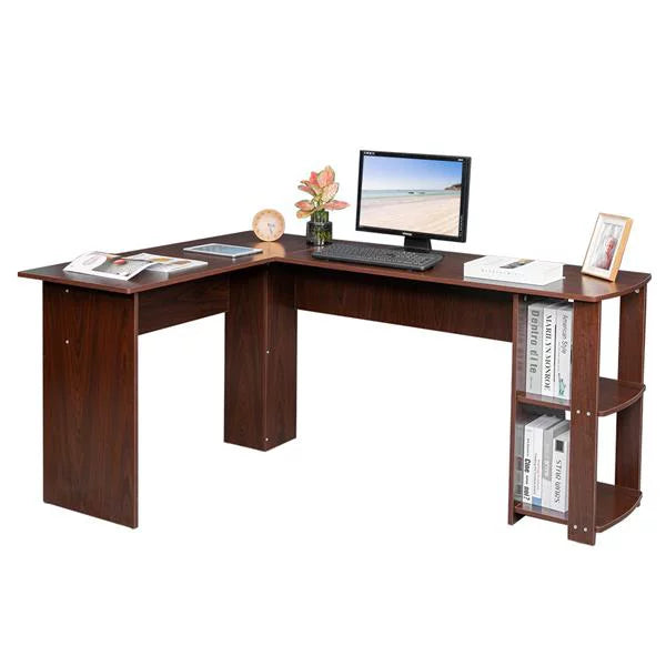 L-Shaped Corner Computer Desk with Bookshelf N1607