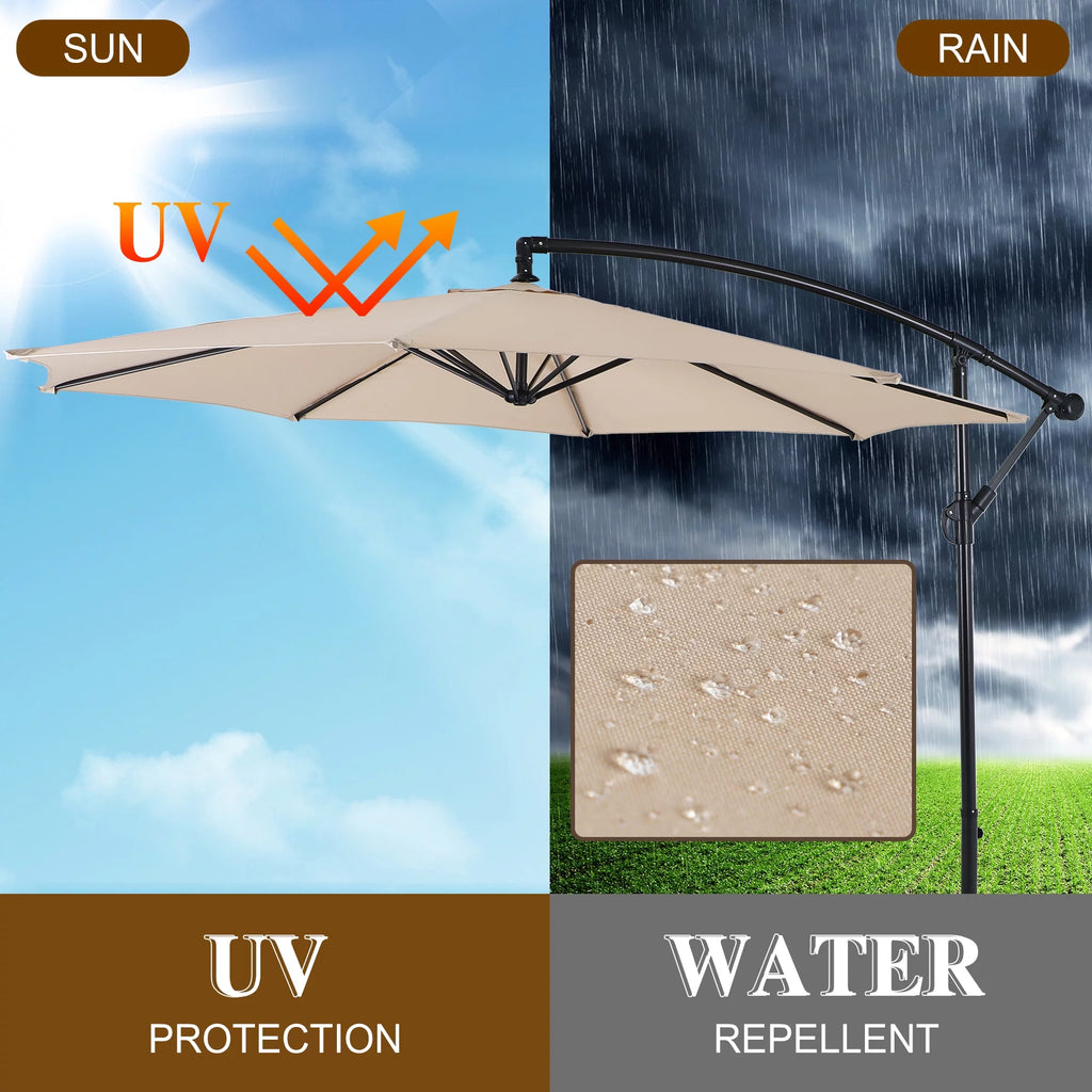 10ft Beige Patio Offset Cantilever Umbrella with Crank Handle O923