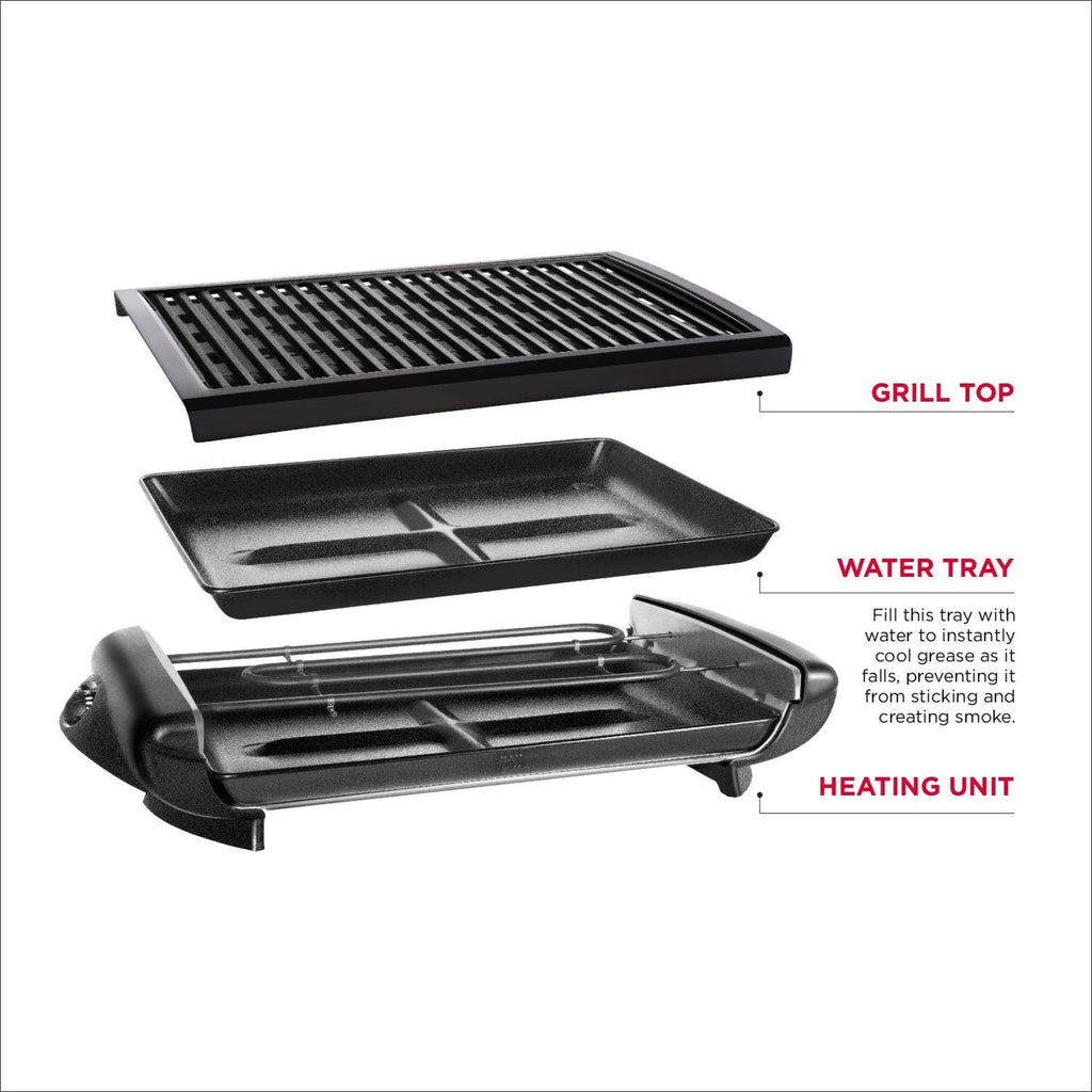 Black Electric Smokeless Indoor Grill with Non-Stick Cooking Surface I12944