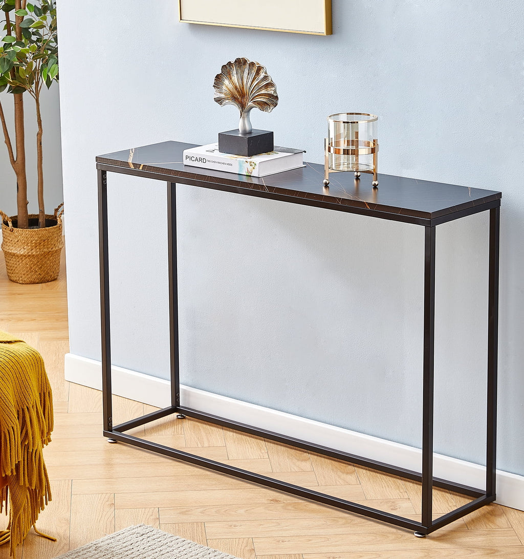 Black Narrow Console Table with Metal Frame and MDF Tabletop Q9993