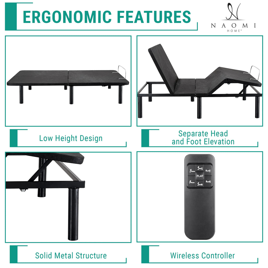Twin XL Black Adjustable Bed Frame with Remote T216228