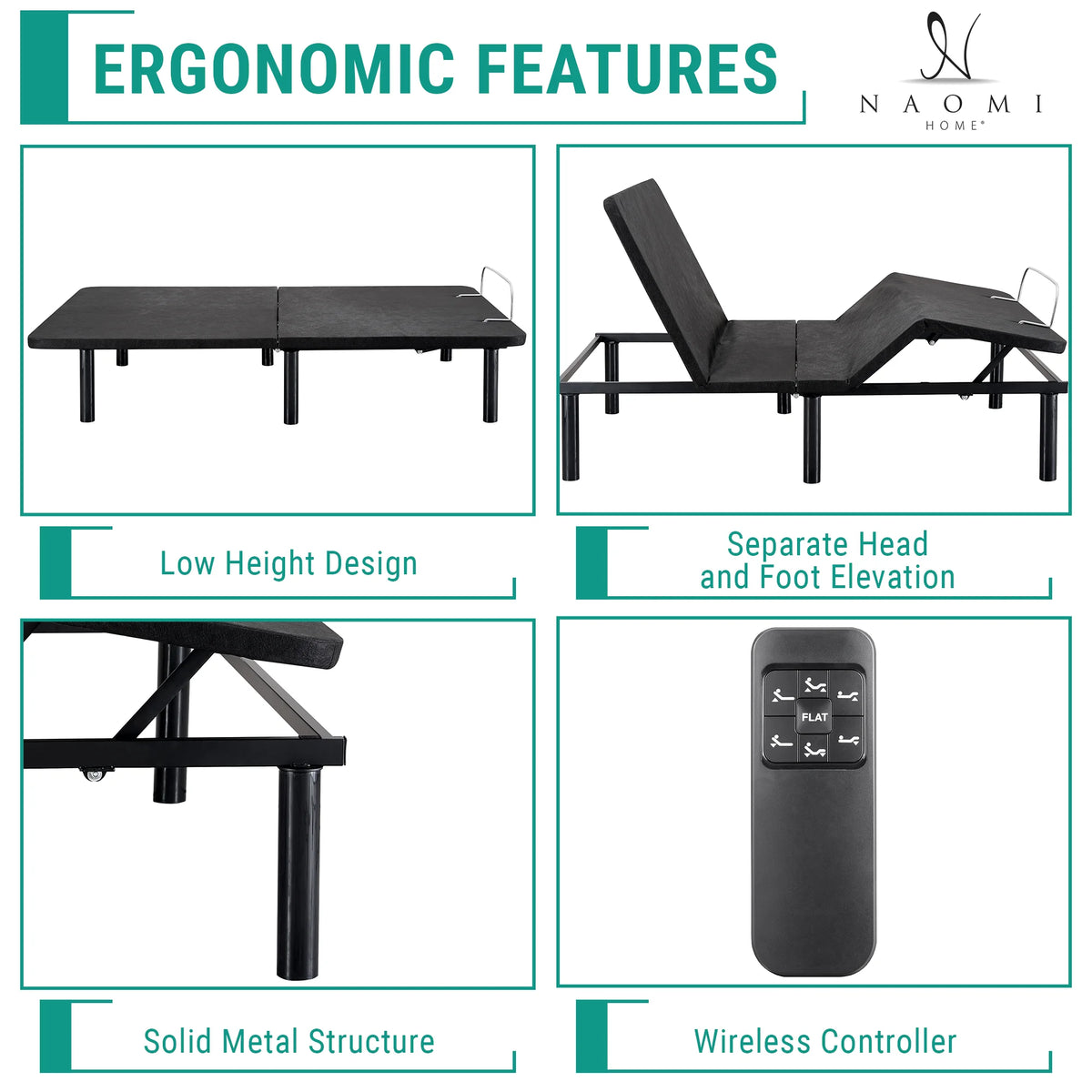 Twin XL Black Adjustable Bed Frame with Remote T216228