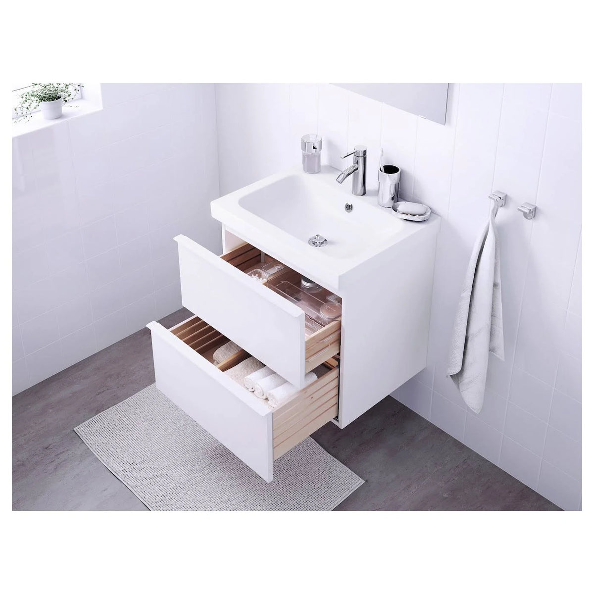 High Gloss White Sink Cabinet with 2 Drawers Z659870