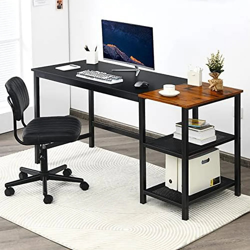 59 Inch Computer Desk with Charging Station and 2 Tier Shelves E866