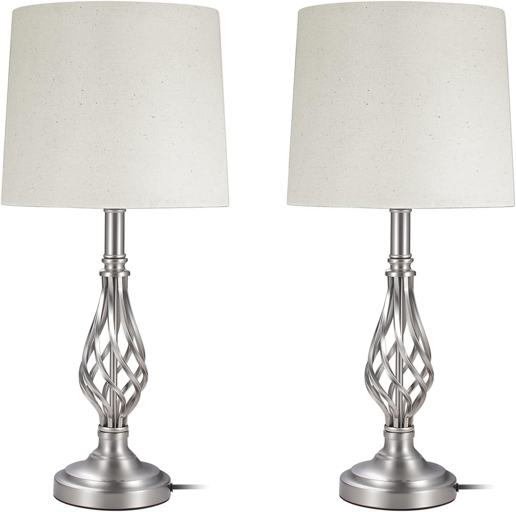Brushed Nickel Silver Table Lamps Set of 2 F62325