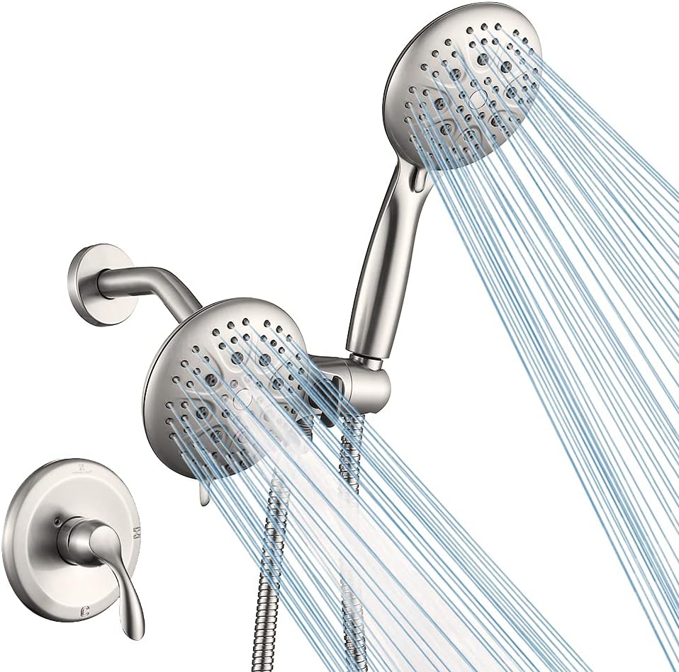 Brushed Nickel 35 Settings 5" Dual 2 in 1 Showerhead & Handheld Shower Combo Set J60069